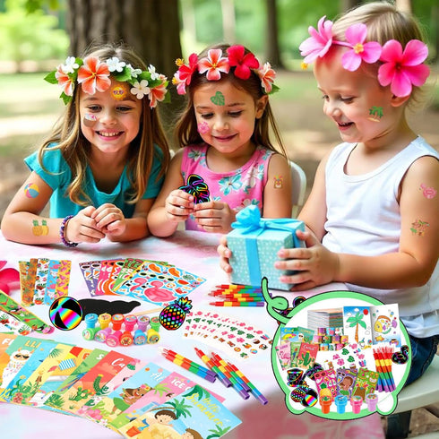 96Pcs Summer Set BenLouis Hawaiian Luau Party Favors Aloha Tiki Theme Coloring Books Crayons Sticker Bulk for Kids
