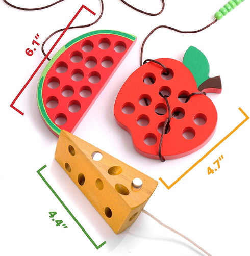 Lacing Toy for Toddlers, Fine Motor Skill Educational Activity for 3 Year Old, Wooden Threading Toys for Travel Games