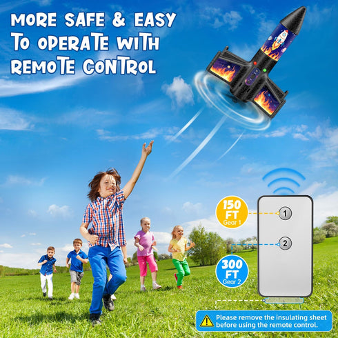 CGGSNDF 300 6-14 Rocket Launcher for Kids, Feet Flight Altitude Rechargeable LED Spinner Rocket with Remote Control