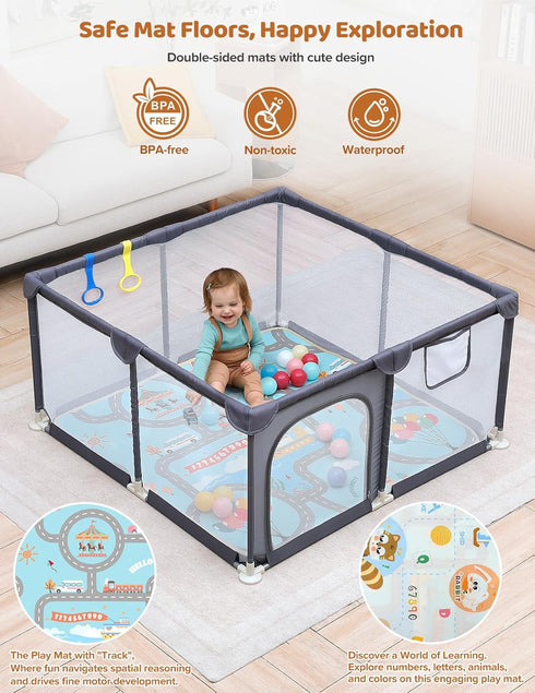 47"x47" 6-12 Dripex Baby Playpen with Mat Small Play Yard for Babies Months, Breathable Mesh & Waterproof Non-Slip Pad