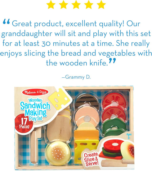 Melissa & Doug Wooden Sandwich-Making Pretend Play Food Set