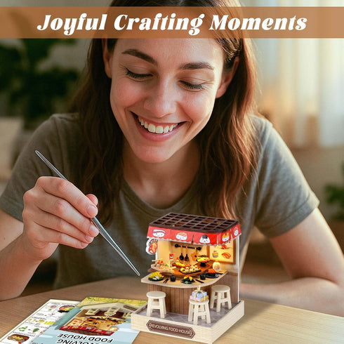 Flever Dollhouse Miniature DIY House Kit Creative Room with Furniture for Romantic Artwork Gift (Revolving Food House)