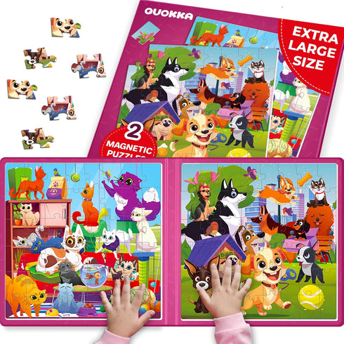 QUOKKA Magnetic Puzzles for Toddlers 2-4, 2x48 Travel Puzzle Games for Kids Ages 3-5, Learning Magnet Toy
