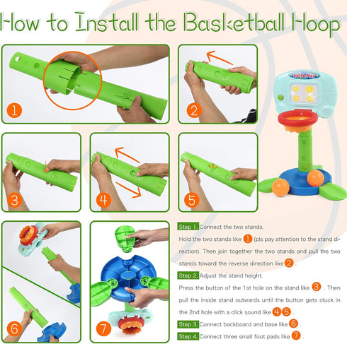 LotFancy Basketball Hoop for Kids - 2 in 1 Adjustable Sports Toy Set for Toddlers 9m-3y, Indoor Basketball Game