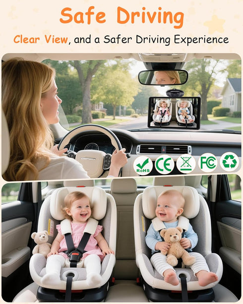 Rohent 7.2-Inch 1080P 360 F25 Baby Car Camera Monitor: HD Rear Facing Infant Backseat Camera with Night Vision Rotation