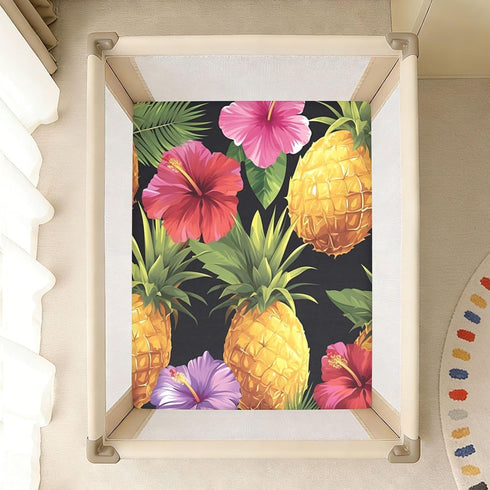 Bseiialft 52 28 Pineapples Flowers Tropical Crib Sheets for Boys Girls Soft and Breathable Cotton Baby Sheets