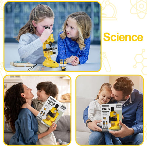 Little World Science Kits for Kids Beginner Microscope Kit with LED 100X 400X and 1200X Magnification Kids Educational Toy Birthday Halloween