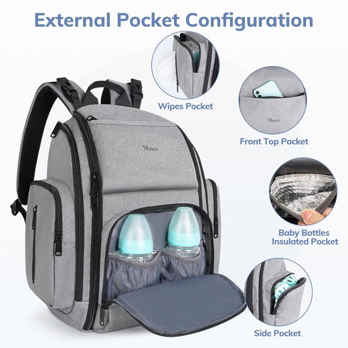 Backpack, 4 Mancro Diaper Bag Large Multifunction Waterproof Travel Baby Changing Bag for Dad Mom with Insulated