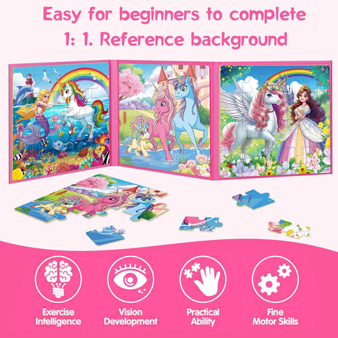 VIJYYZT 3-5 20 4-6, 3 4 5 Unicorn Mermaid Princess Magnetic Puzzles for Toddlers Girls, Pieces Travel Puzzles for Kids