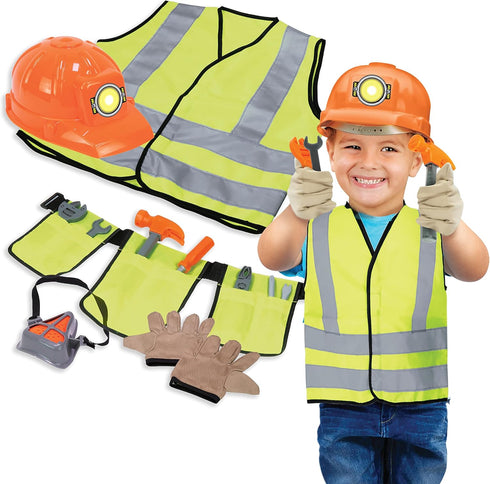 Dr. STEM Toys Construction Worker Roleplay Costume Set with Hat, Tools, Tool