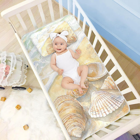 SyXIOP 28" 52" Shells Lying on The Sandy Beach Cooling Baby Waterproof Crib Mattress pad x Reusable Crib Padding