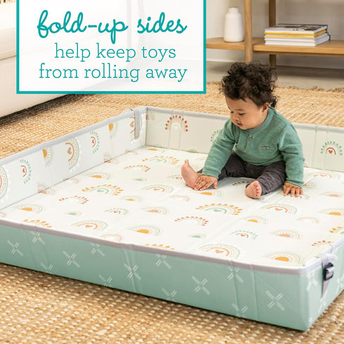 57" Infantino Foldable Soft Foam Play Mat, Baby Mat for Floor Time, Lightweight, Easy to Store, Wipeable, Rainbows