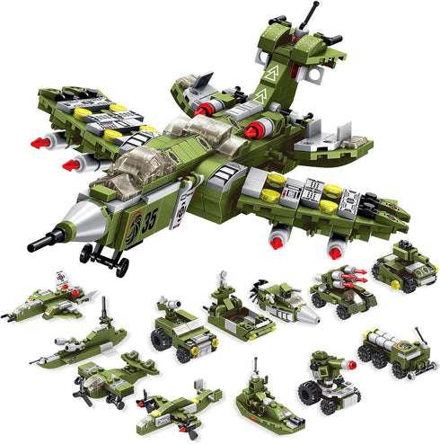 STEM Building Block Toys, 576PCS Military Engineering Bricks Toy, 25-in-1 Army Destroyer Tank Playset for Kids