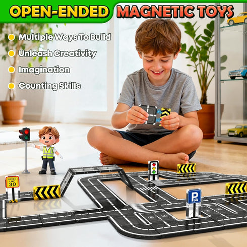Set, 3-5 4-8, 3+ Magnetic Tiles Road STEM Magnet Toys for Kids Ages Magnetic Building Blocks for Toddlers, Birthday
