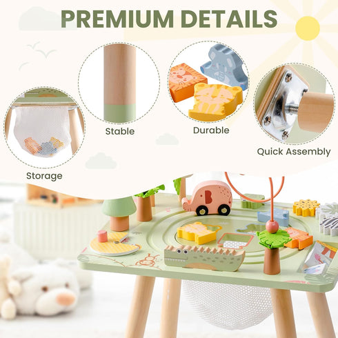 11-in-1 ROBUD Activity Table, Montessori Learning Table with Bead Maze, Gears, Track, Shape Matching, Storage & More