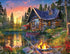 Springbok Sun Kissed Cabin 500 Piece Jigsaw Puzzle for Adults, Colorful Illustration of Fishing Cabin by The Lake