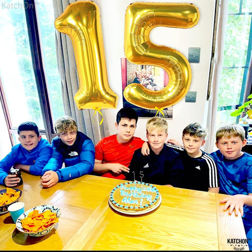 KatchOn Giant Gold Number 15 Balloons - 40 Inch Foil 15 Balloons for Birthday Party & Anniversary Decorations