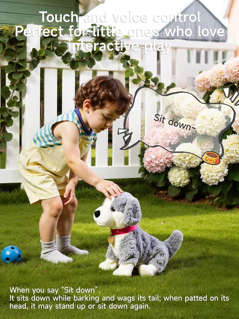 eJog Pup Electronic Interactive Plush Dog, Realistic Robot Puppy Toy, Singing, Walking, Talking, Barking, Tail-Wagging