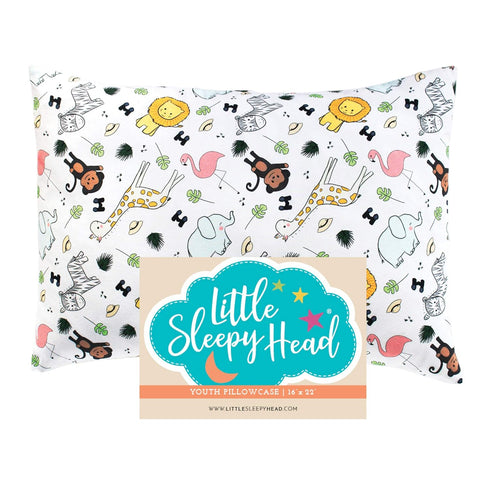 Little Sleepy Head Youth Pillow Case, 100% Cotton & Hypoallergenic, Snug Fit Envelope Pillowcase, Safari Design