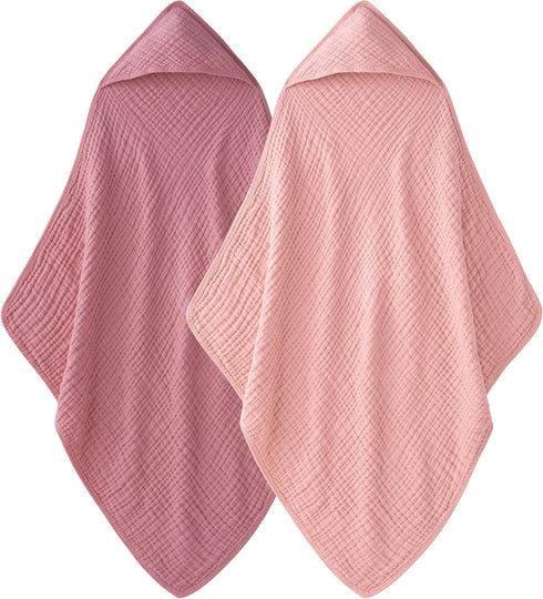 Unnivoll Hooded Baby Towels for Newborn - 2 Pack, 100% Muslin Cotton,