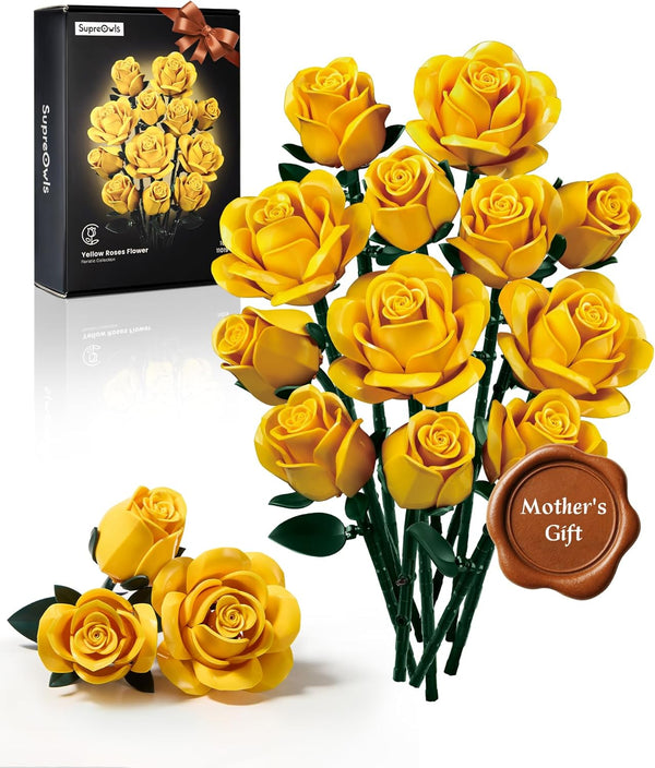 iATOM Yellow Rose Bouquet Building Set, 12Pcs Flowers Botanical Collection Kit for Adults,