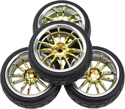 4Pcs 2.59in Rubber Tires & 12mm Hex Plastic Wheel Rims Set 14-Spoke with Foam Compatible with Traxxas Kyosho HPI Tamiya