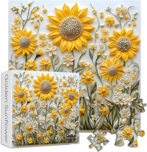 PICKFORU 1000 Sunflower Puzzles for Adults Pieces, Spring Flower Garden Puzzle Nature, Difficult Hard Golden Sunflower