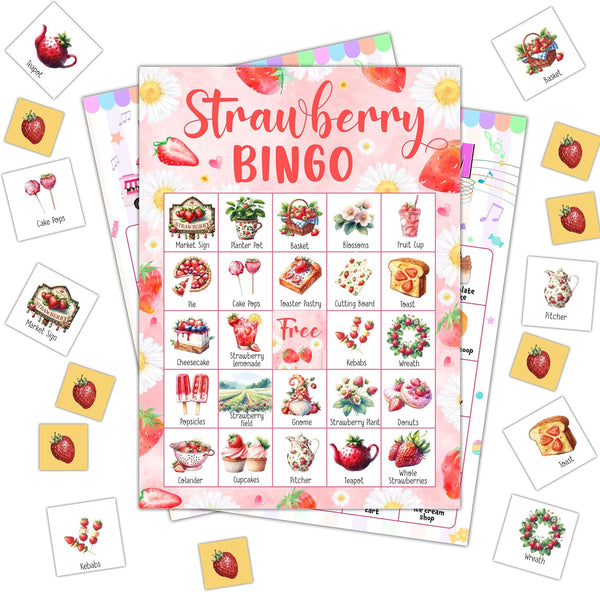 FTRZX Strawberry Bingo Cards, Food Daisy Party Bingo Cards for Adults, Bingo Games