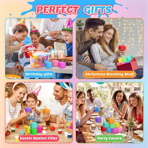 36 Pack Slow Rising Stress Cube, Dough Stress Balls Squishy Fidget Toys Bulk for Anxiety Relief, Soft Fidget Cube, Pull