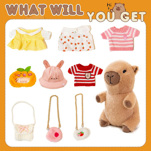 WAKSUN Plushies,10 Set,9 10.2 Capybara Plush for Boys Girls Birthday Dress Up Cute Pcs Clothes and Accessories Kawaii