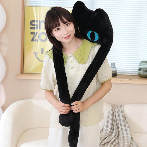 Long Cat Plush Pillow, 39" Cute Black Kawaii Soft Plushies, Big Stuffed Animals Gift for Kids Girlfriend
