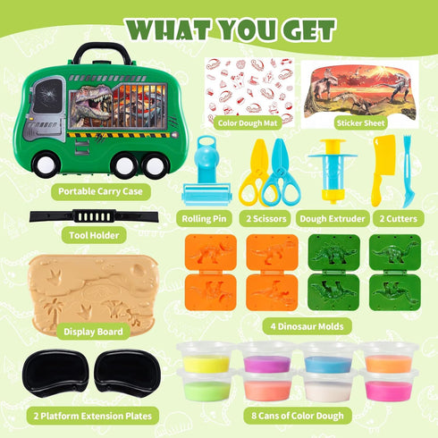 Set 26 Playsets Crelloci Dinosaur Color Dough Tools Dino World PCS Toy Clay Accessaries Dough and Moulds in a Portable