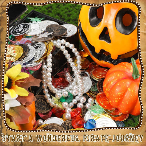 Hanaive 319 Pcs Pirate Treasure Playset - Fake Coins and Plastic Pirate Gems for Themed Adventures and Pool Parties
