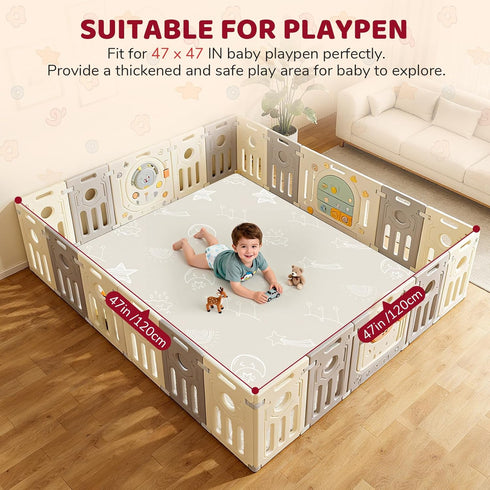 47x47 Tummy 1.2" Baby Play Mat - Leather Waterproof Time mats for floor - Extra Thick Foam Cushioned & Super Soft