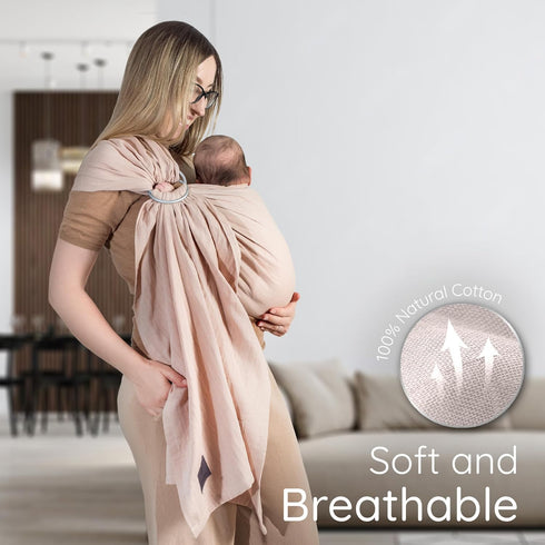 100% Sunset Ring Sling Baby Carrier - USA Lab Tested, Natural Cotton Muslin, Breathable & Ergonomic Ring Sling Rose