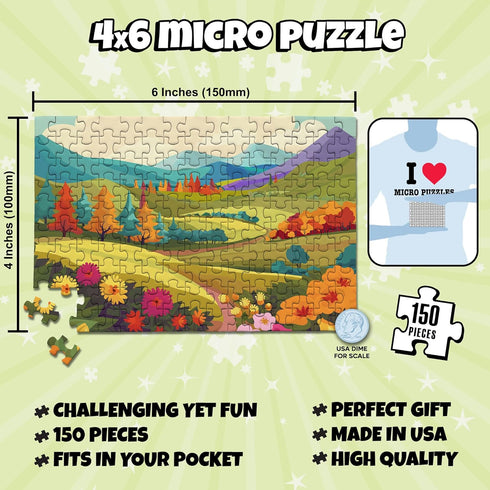 MicroPuzzles “Fields & Flowers” Mini Puzzles for Adults, 2-Pack, 150 Piece, 4” x 6” Inch, Compact Jigsaw Puzzles