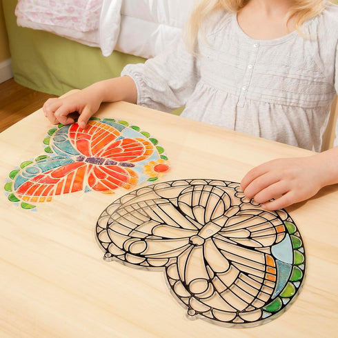 140+ 5+ Melissa & Doug Stained Glass Made Easy Activity Kit: Butterfly - Stickers Kids Sticker Stained Glass Craft Kit;