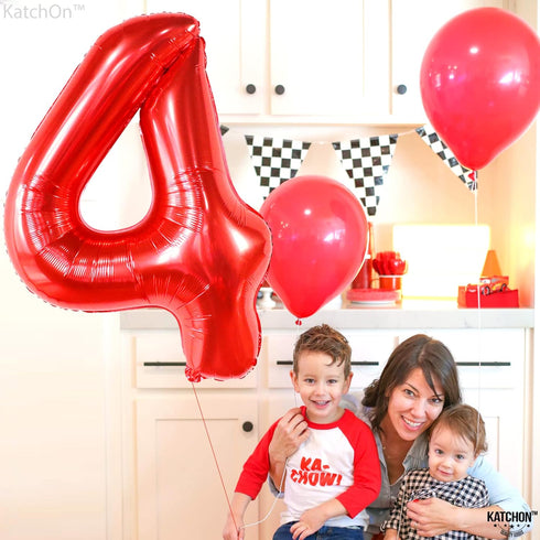 KatchOn Giant Red Number 4 Balloons, 40 Inch, 4th Birthday Balloons for Boys and Girls, Anniversary Decorations