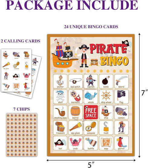 Pirate Bingo Game, Pirate Party Games Bingo Cards for Adults, School Party, s Birthday Party Games, Pirate Party Favors Supplies Decorations, 24 Players Bingo Game (B09)