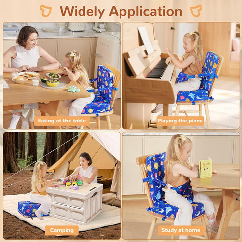 Toddler Booster Seat for Kitchen Chair, Non-Slip Bottom Dining Table Booster Seat with Backrest and Adjustable Straps