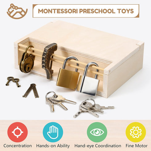 8 3 4 5 Set, 3-6 Woodtoe PCS Montessori Lock and Key Toy, Montessori Toys for Toddlers Year Old, Kids Tool Montessori