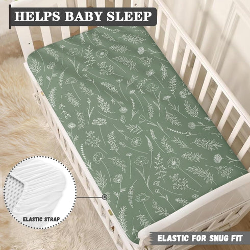 Winpema 28"x52" Wildflowers Meadow and Flowers Fitted Crib Sheet Green Sage Baby Crib Sheet Fit Standard Crib