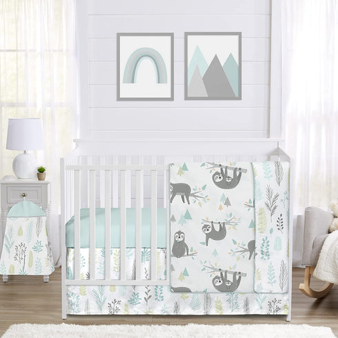 Sweet Jojo Designs Blue and Grey Jungle Sloth Leaf Baby Unisex Boy