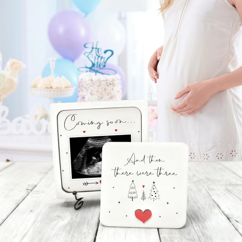 Ivory White Family of Three Pregnancy Announcement, New Member Coming Soon, Ultrasound Frame Keepsake Box, Baby Birth