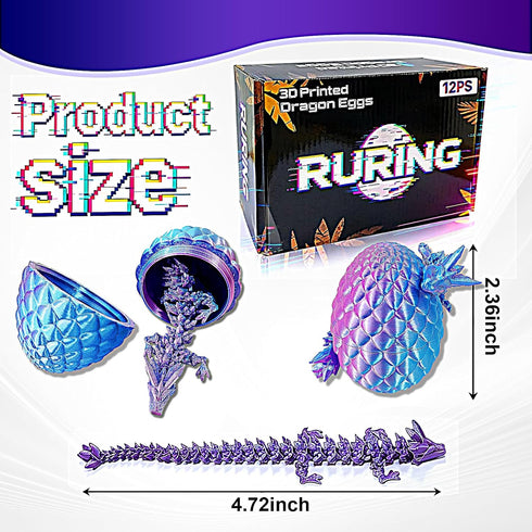 24PC 3D 3D Printed Dragon Easter Eggs,Easter Basket Stuffers with Dragon Inside Stress Relief Fidget Toy,Fantasy Office
