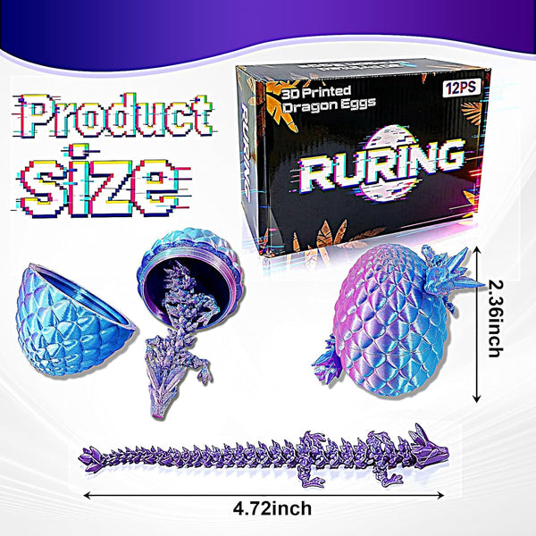 24PC 3D 3D Printed Dragon Easter Eggs,Easter Basket Stuffers with Dragon Inside Stress Relief Fidget Toy,Fantasy Office