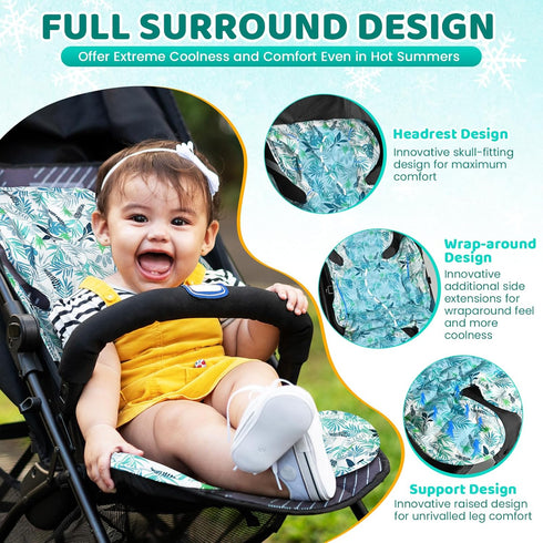Orzbow Car Seat Cooler Pad for Toddler, Reversible Stroller Cooling Liner, Universal Baby Gel Cushion, Green