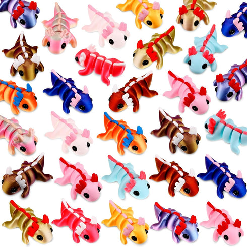 Honoson 24 Pcs 3D Printed Axolotl Fidget Toy 3D Printed Small Animal Toy