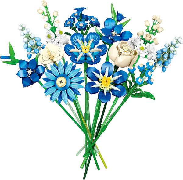 Flower Bouquet Building Blocks Set, Creative Blue Tulip Artificial Flower Plant Models,