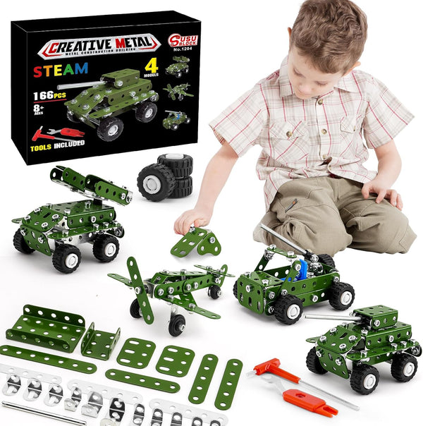 Model Building Kits, Metal Military Toys Model Kit, 4 in 1 Erector Sets for Boys Age 8-12